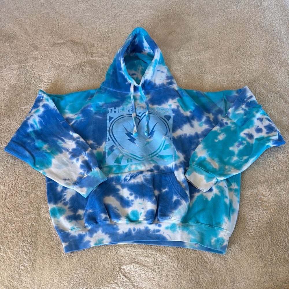 The Revivalists Blue Teal White Tie Dye Long Sleeve Hoodie Heart Large